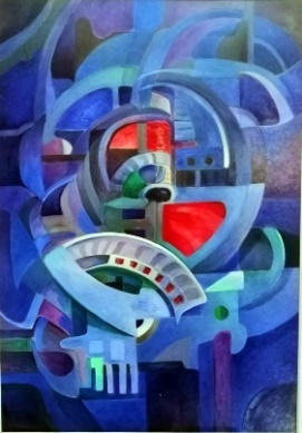 Composición en azul y rojo